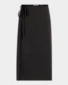 Vince Velvet-trim Side-slit Midi Skirt In Black
