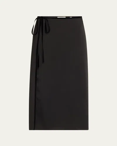 Vince Velvet-trim Side-slit Midi Skirt In Black