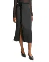 Vince Velvet-trim Side-slit Midi Skirt In Black