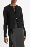 Vince Velvet Trim Cardigan In Black