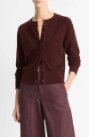 Vince Velvet Trim Wool-cashmere Cardigan In Black Rose