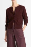 Vince Velvet Trim Wool-cashmere Cardigan In Black Rose