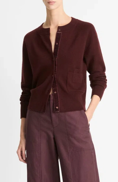 Vince Velvet Trim Wool-cashmere Cardigan In Black Rose