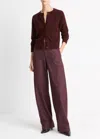 Vince Velvet-trim Wool-blend Cardigan In Black Rose In Pink