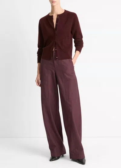 Vince Velvet-trim Wool-blend Cardigan In Black Rose In Pink