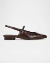 Vince Venice Croc-embossed Leather Slingback Flats In Brown