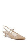 Vince Mesh Leather Kitten Slingback Pumps In Birch Sand