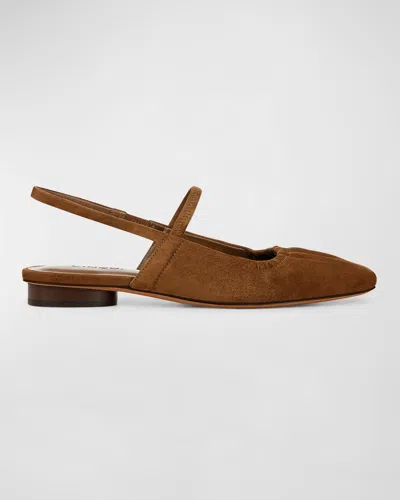 Vince Venice Suede Slingback Ballerina Flats In Elm Wood Brown Suede