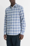 Vince Vineyard Plaid Button-up Shirt In Lt Iron/ Faded Cobalt