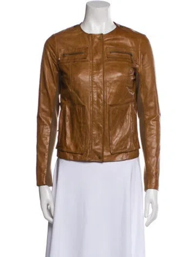 Pre-owned Vince Vintage Leather Biker Jacket In Brown
