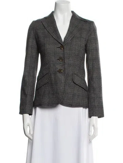 Pre-owned Vince Virgin Wool Plaid Print Blazer In Gray