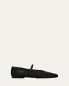 Vince Vivian Crochet Leather Mary Jane Ballerina Flats In Black Woven Leather
