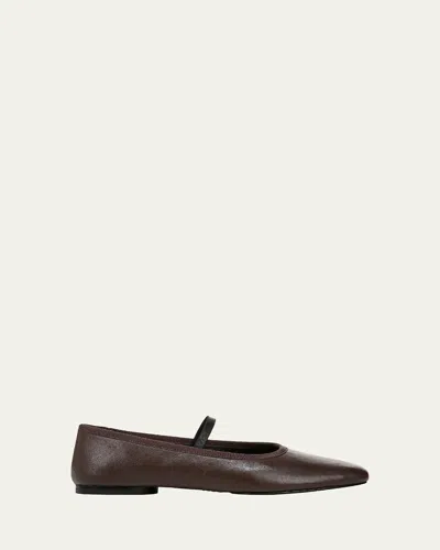 Vince Vivian Leather Mary Jane Ballerina Flats In Taupe Clay Leather