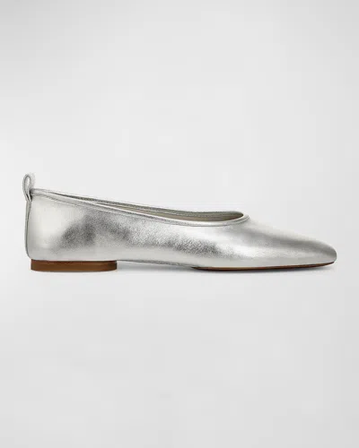 Vince Vivian Metallic Ballerina Flats In Silver Leather