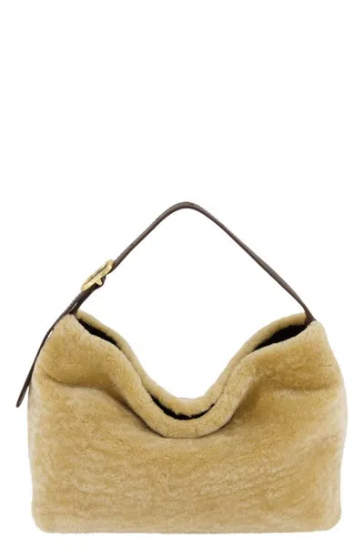 Vince Vivian Small Genuine Shearling Hobo Bag In Neutral