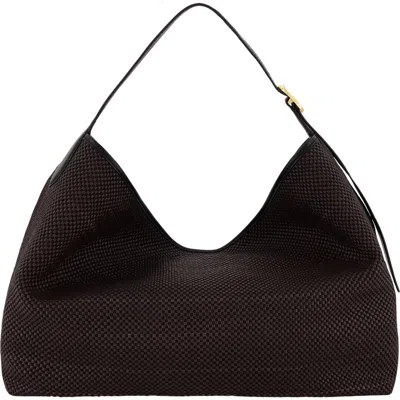 Vince Vivian Small Woven Leather Hobo In Cacao/black