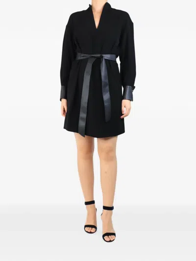 Pre-owned Vince V-neck Belted Mini Dress In Black
