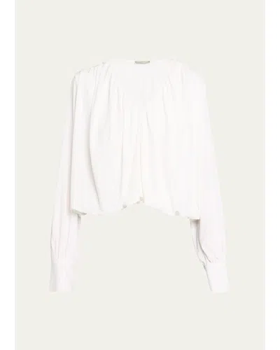 Vince V-neck Bubble Blouse In White