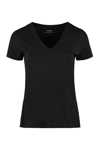 Vince V-neck Cotton T-shirt In Black