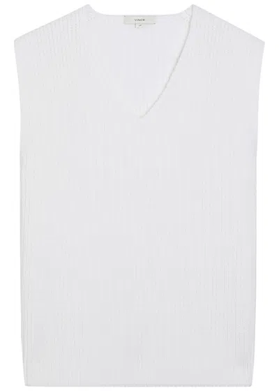 Vince V-neck Fine-knit Cotton-blend Vest In White