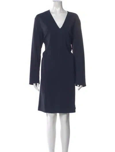 Pre-owned Vince V-neck Knee-length Dress In Blue