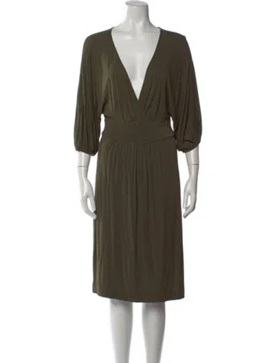 Pre-owned Vince V-neck Knee-length Dress In Green