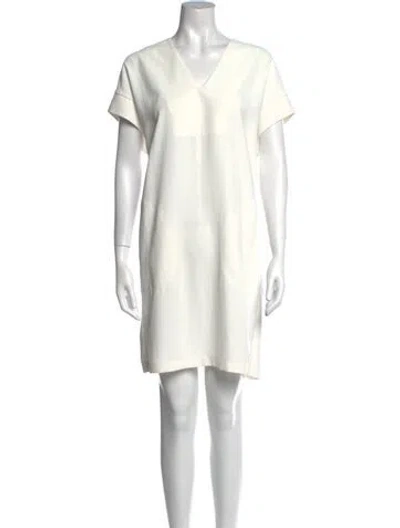 Pre-owned Vince V-neck Knee-length Dress In White