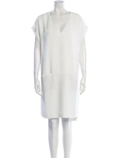 Pre-owned Vince V-neck Knee-length Dress In White
