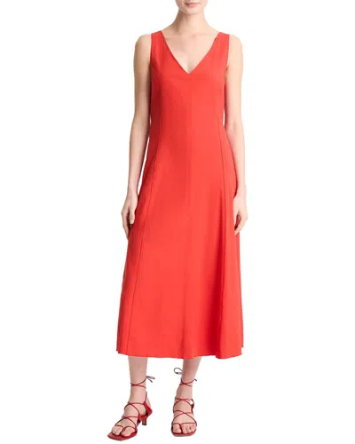 Vince V-neck Linen-blend Dress In Red