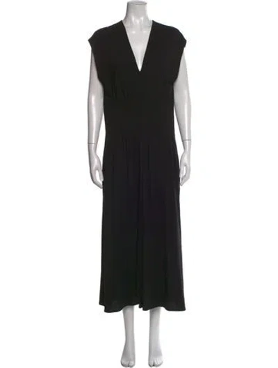Pre-owned Vince V-neck Long Dress In Black