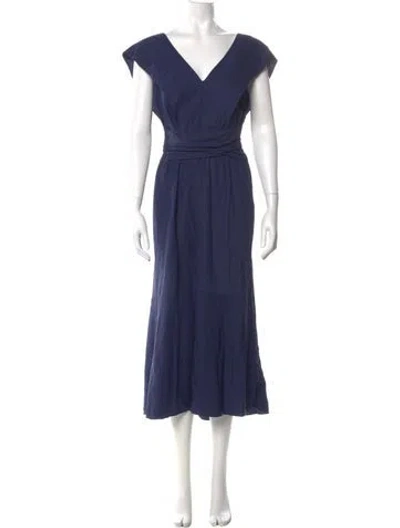 Pre-owned Vince V-neck Long Dress In Blue
