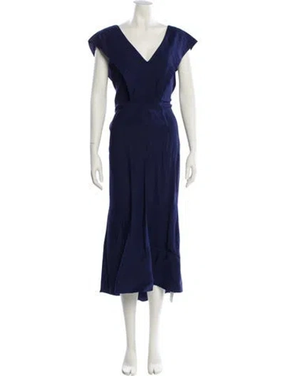 Pre-owned Vince V-neck Long Dress In Blue