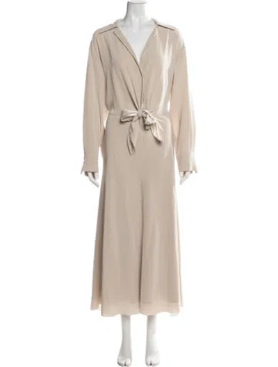 Pre-owned Vince V-neck Long Dress In Neutrals