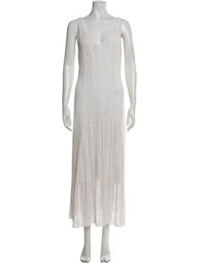 Pre-owned Vince V-neck Long Dress In Neutrals