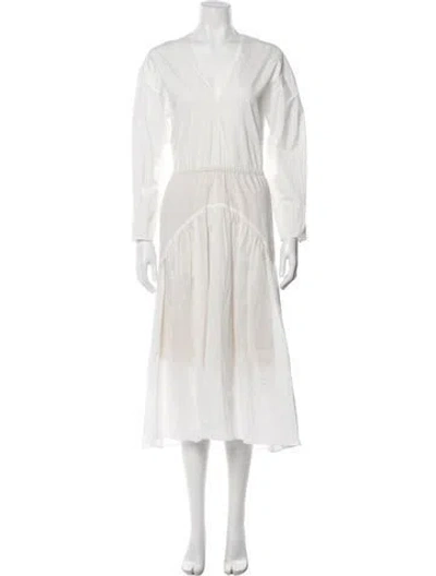 Pre-owned Vince V-neck Long Dress In Neutrals/white