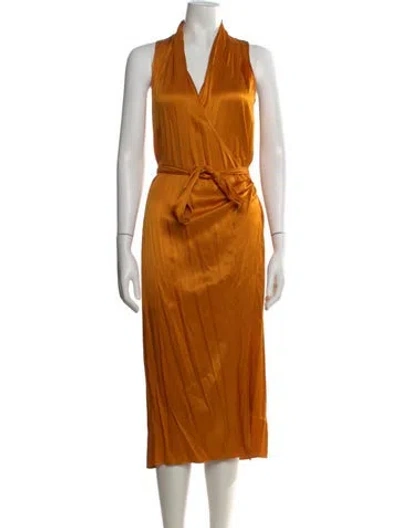 Pre-owned Vince V-neck Long Dress In Orange