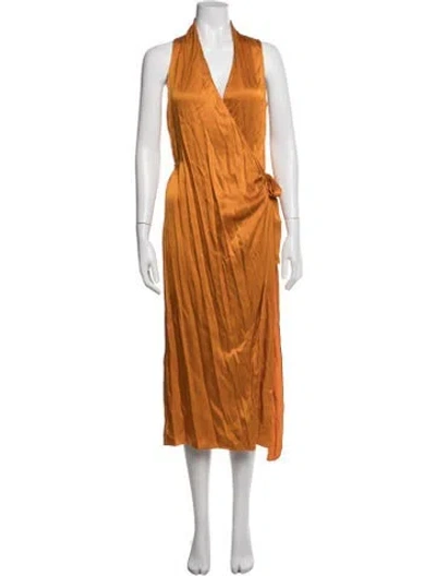 Pre-owned Vince V-neck Long Dress In Orange
