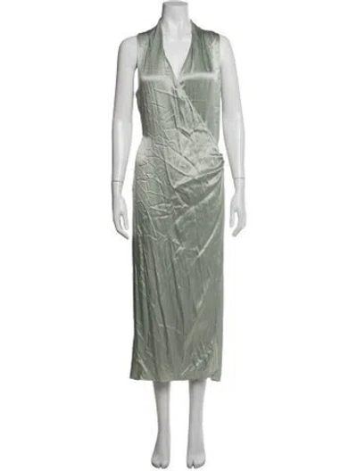 Pre-owned Vince V-neck Long Dress W/ Tags In Green