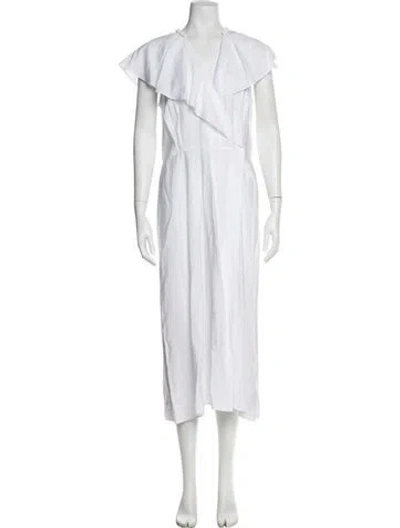 Pre-owned Vince V-neck Long Dress In White