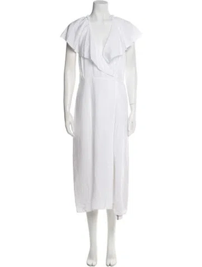 Pre-owned Vince V-neck Long Dress In White