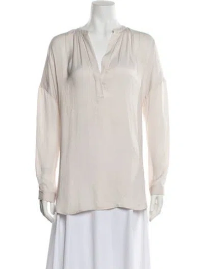Pre-owned Vince V-neck Long Sleeve Blouse In Neutral