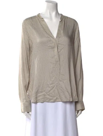 Pre-owned Vince V-neck Long Sleeve Blouse In Neutral