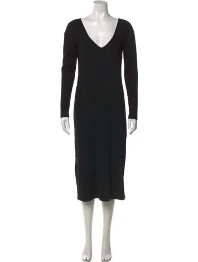 Pre-owned Vince V-neck Midi Length Dress In Black
