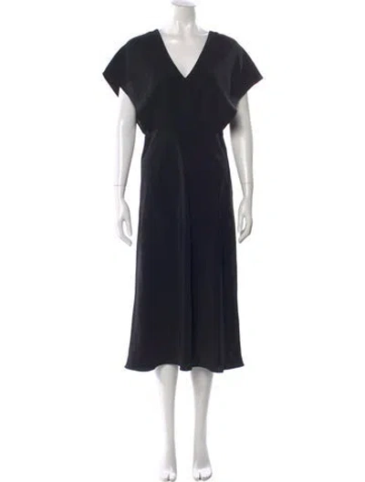 Pre-owned Vince V-neck Midi Length Dress In Black