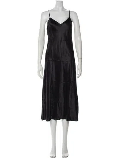 Pre-owned Vince V-neck Midi Length Dress In Black