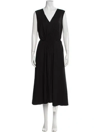 Pre-owned Vince V-neck Midi Length Dress In Black