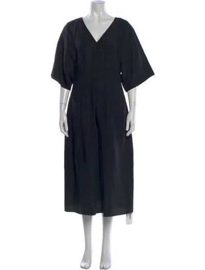 Pre-owned Vince V-neck Midi Length Dress In Black