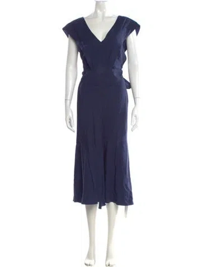 Pre-owned Vince V-neck Midi Length Dress In Blue