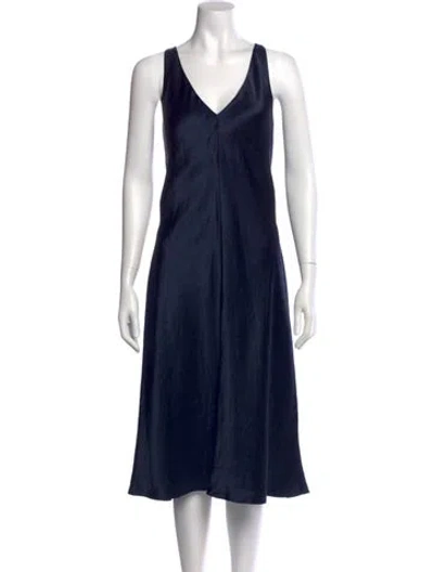 Pre-owned Vince V-neck Midi Length Dress In Blue