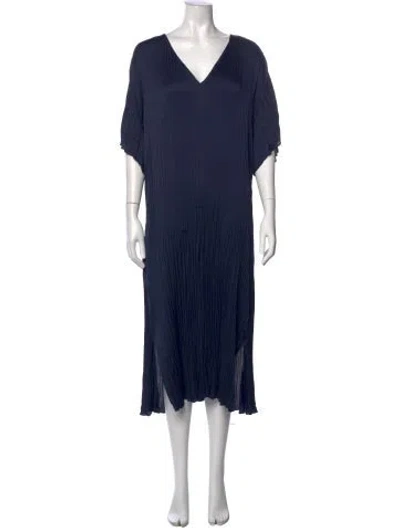 Pre-owned Vince V-neck Midi Length Dress In Blue